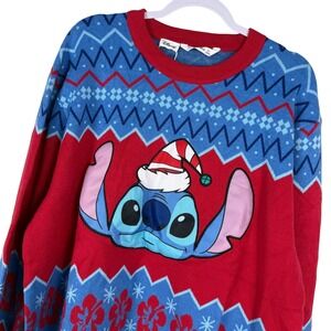 Disney Pat Pat Mens 2XL Lilo & Stitch Christmas Sweater Holiday‎ Red Blue NEW